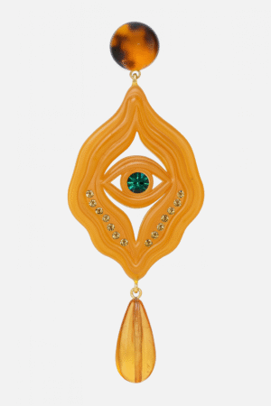 I See You Earring _ Orange Resin & Sapphire Crytals