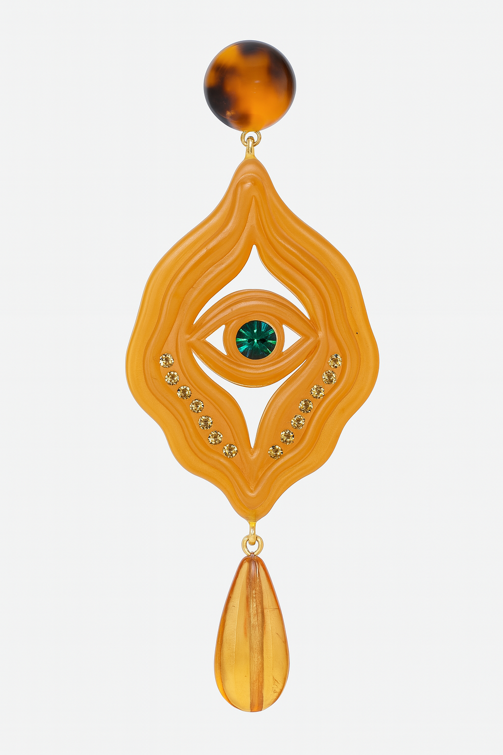 I See You Earring _ Orange Resin & Sapphire Crytals